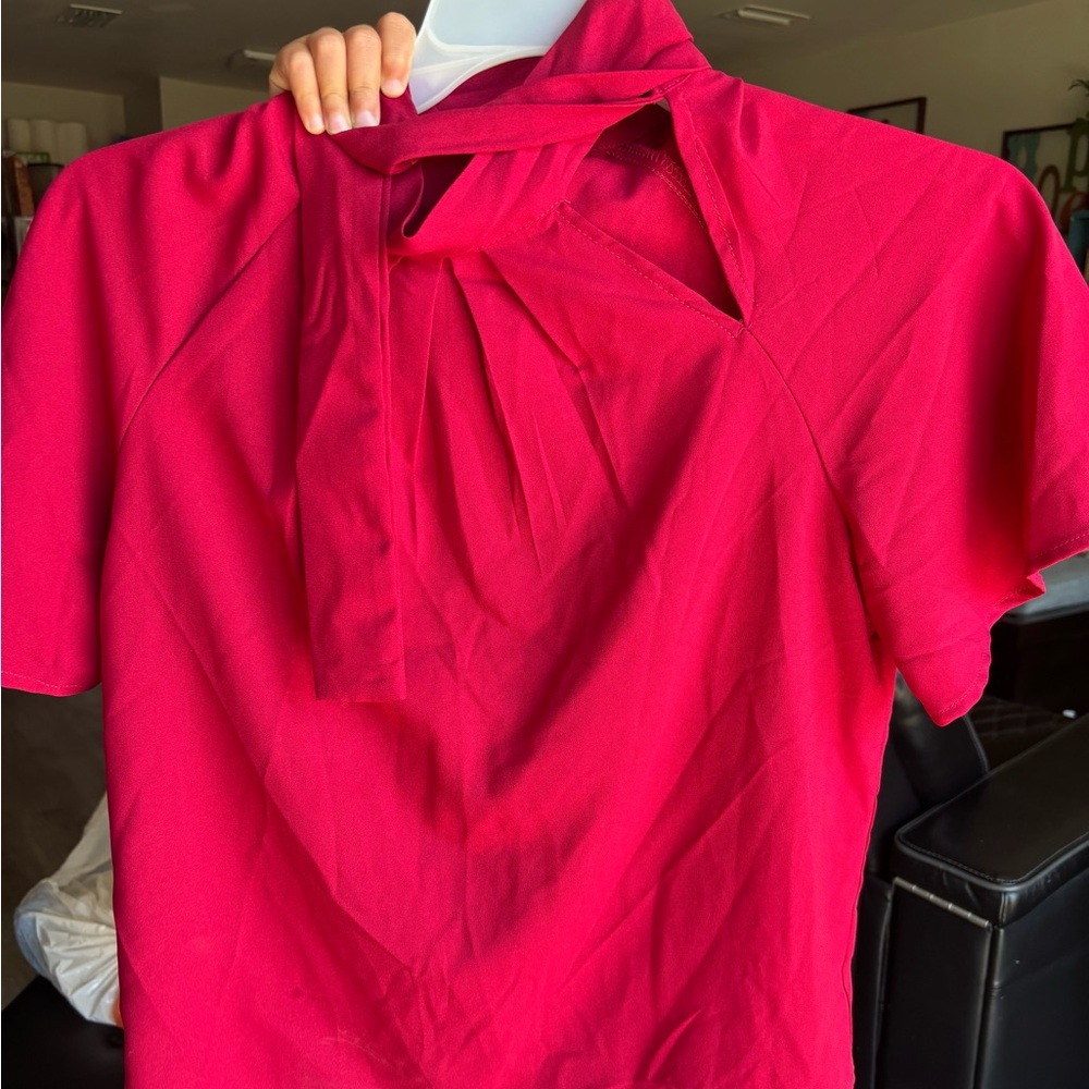 SHEIN Vibrant Red Blouse with Tie Detail